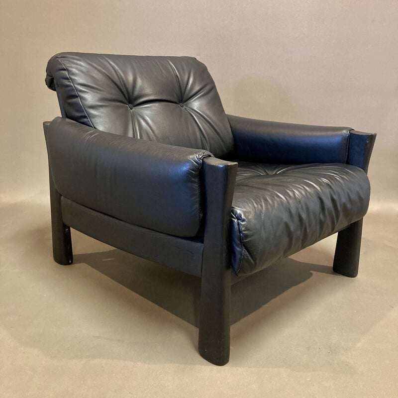 Vintage black leather armchair, Scandinavian 1960s