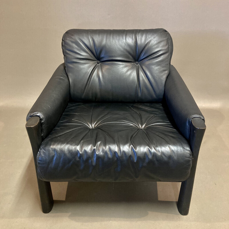 Vintage black leather armchair, Scandinavian 1960s
