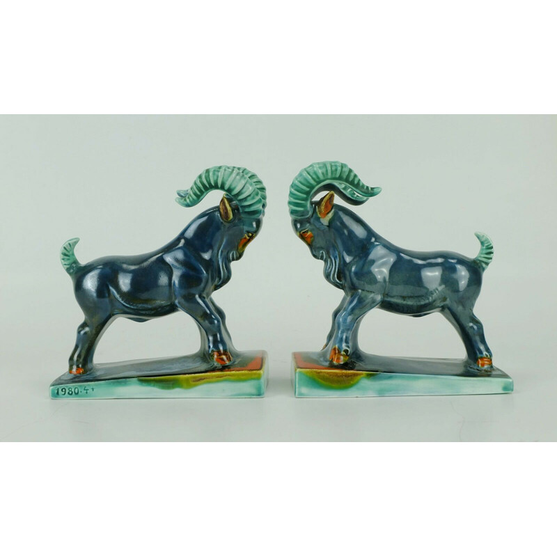 Serre-livres figurines vintage en céramique capricorn carstens goldscheider era art déco 1930