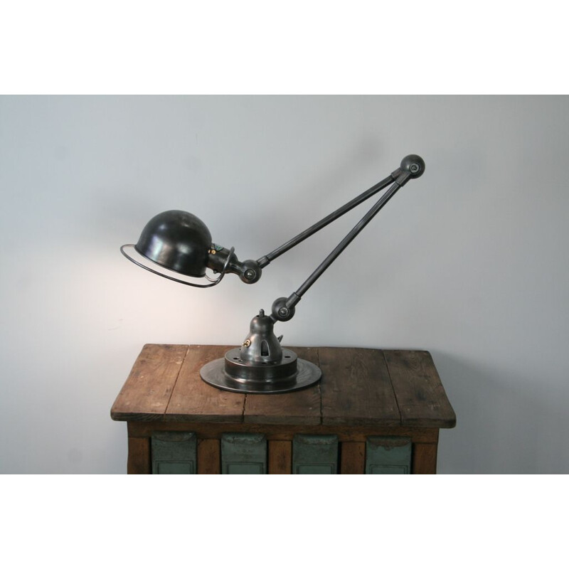 Vintage desk lamp 2 arms industrial graphite by Jean Louis Domecq