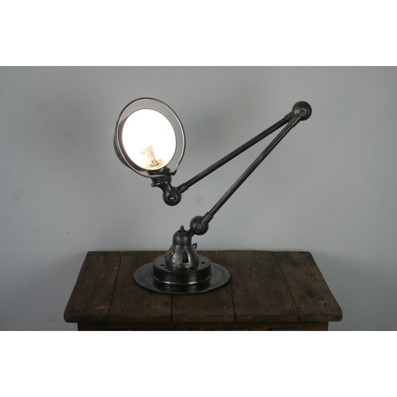 Vintage desk lamp 2 arms industrial graphite by Jean Louis Domecq