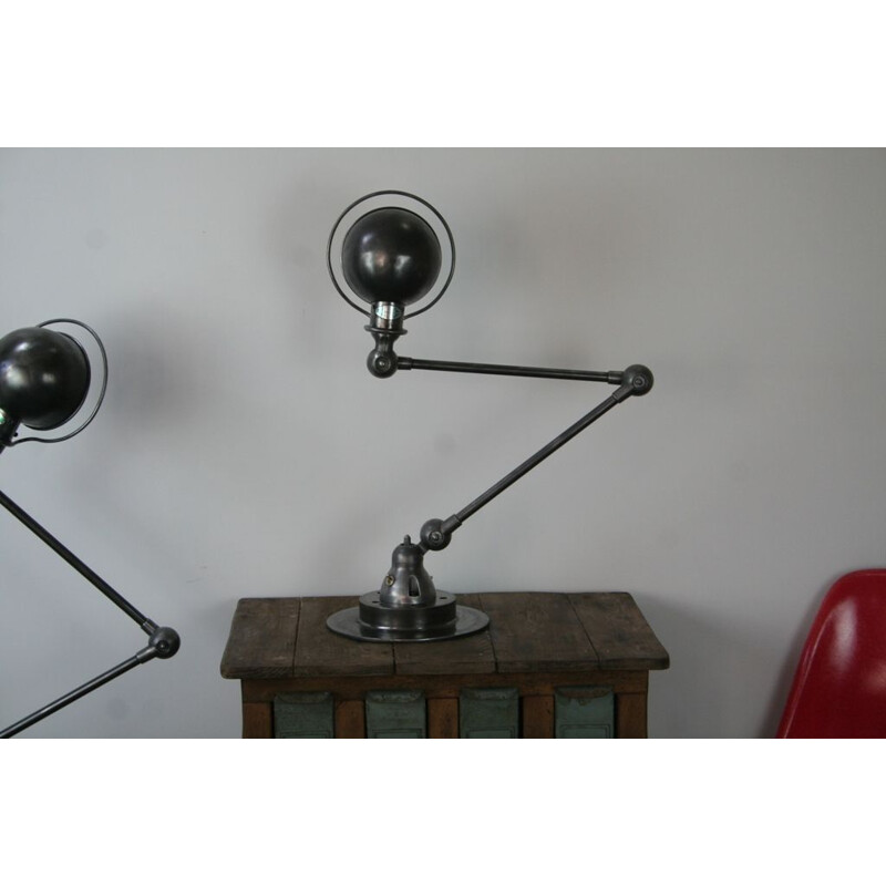 Lampada da tavolo vintage a 2 bracci in grafite industriale di Jean Louis Domecq