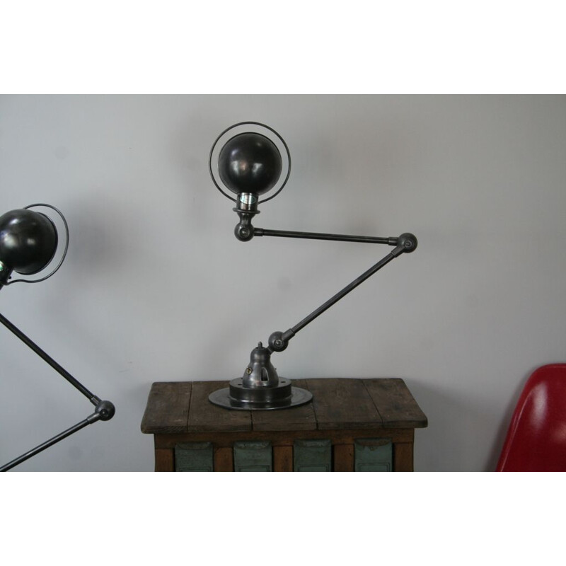 Vintage desk lamp 2 arms industrial graphite by Jean Louis Domecq