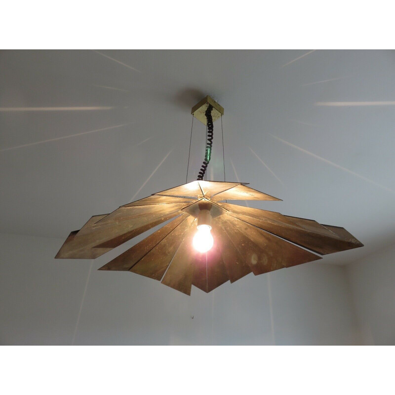 Vintage hanging lamp in solid gold-plated brass 1970s