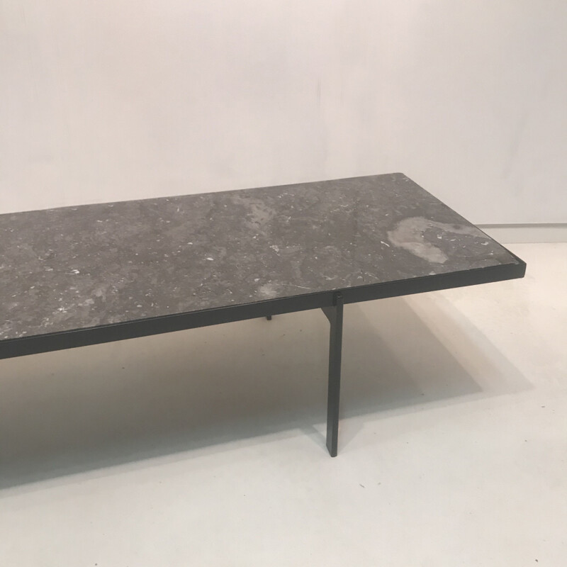 Longue table basse vintage en marbre gris