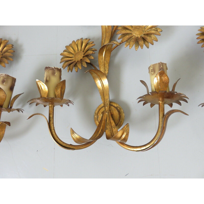 Set of 3 vintage sconces with sunflowers 1970s