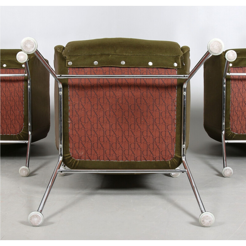 Set of four "Myrja" Scandinavian Dux armchairs in green velvet, Bruno MATHSSON - 1970s