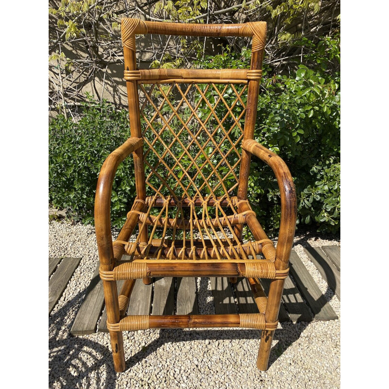 Vintage bamboo and rattan armchair by Audoux Minet 1950s