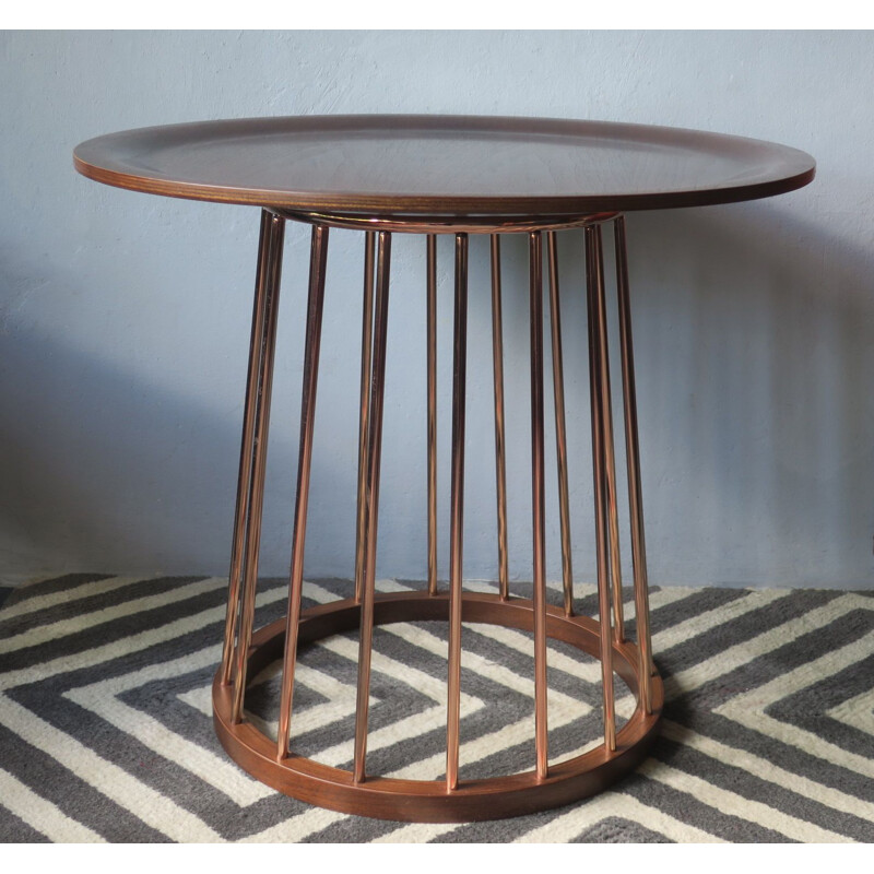 Vintage Teak and Copper Circular Coffee Table