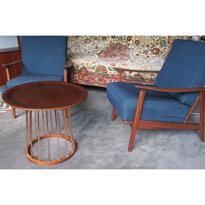 Vintage Teak and Copper Circular Coffee Table