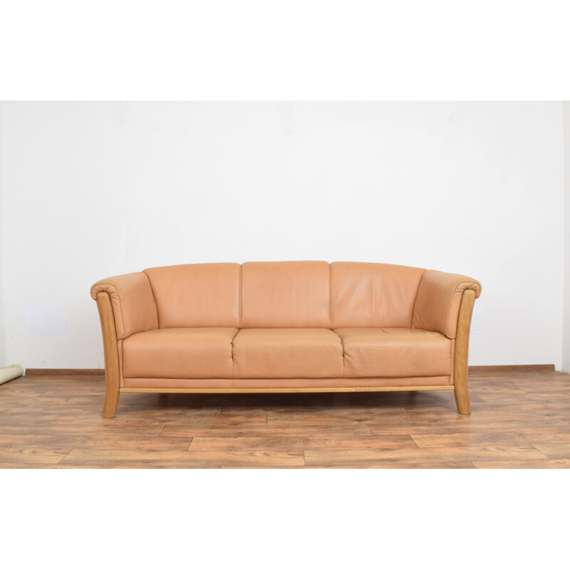 Vintage Oak & Leather Sofa, Denmark 1970s