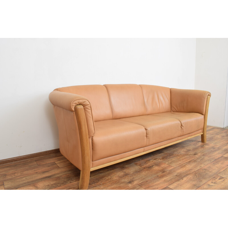 Vintage Oak & Leather Sofa, Denmark 1970s