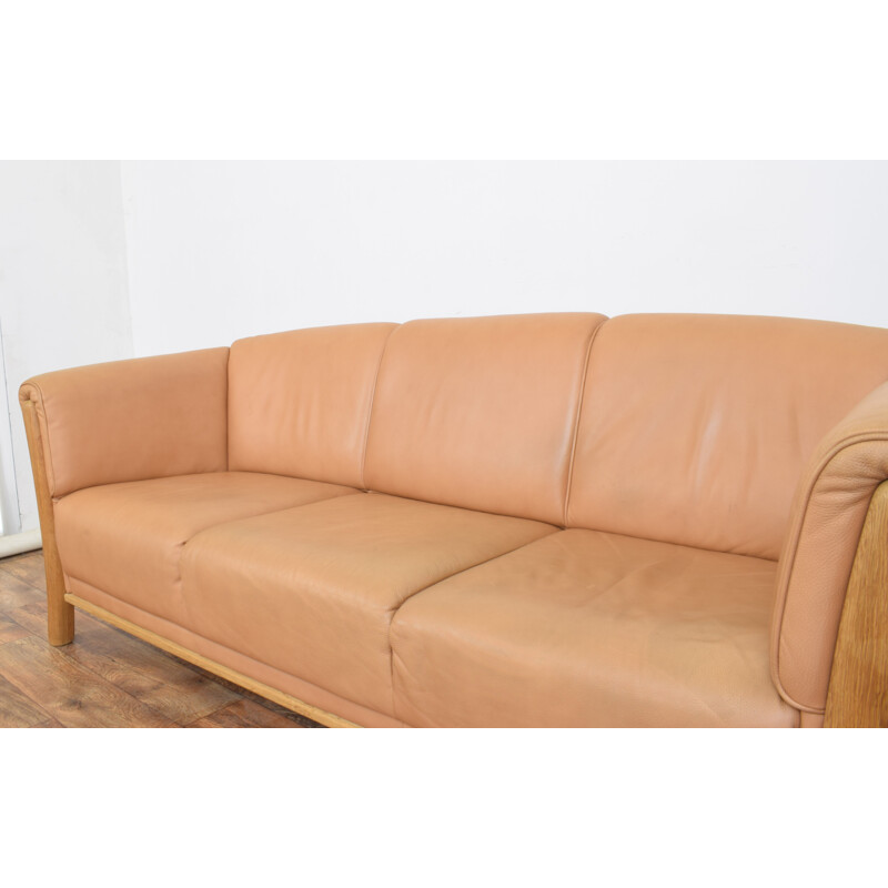 Vintage Oak & Leather Sofa, Denmark 1970s