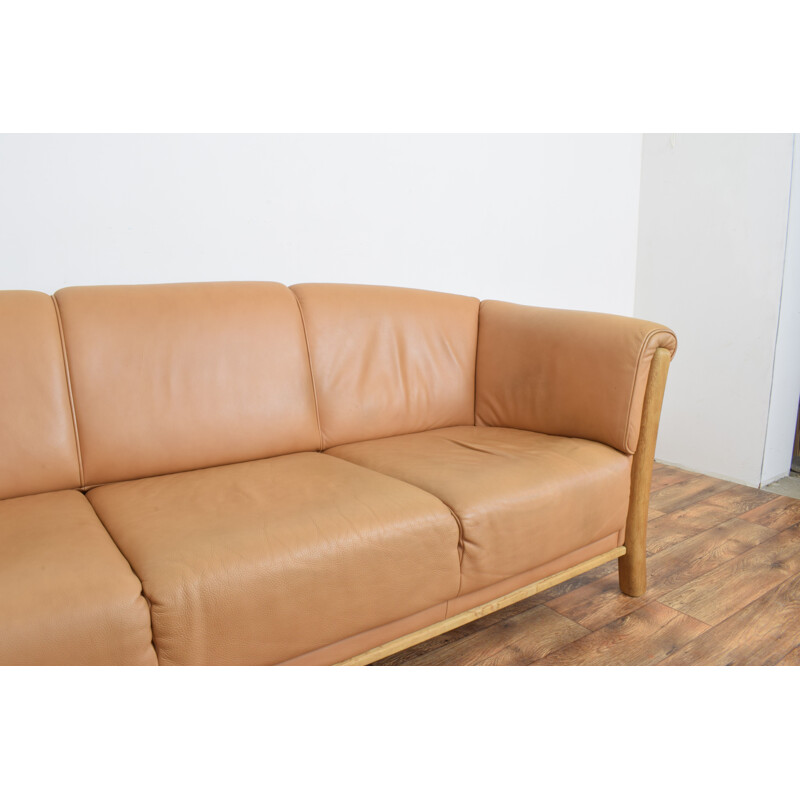 Vintage Oak & Leather Sofa, Denmark 1970s
