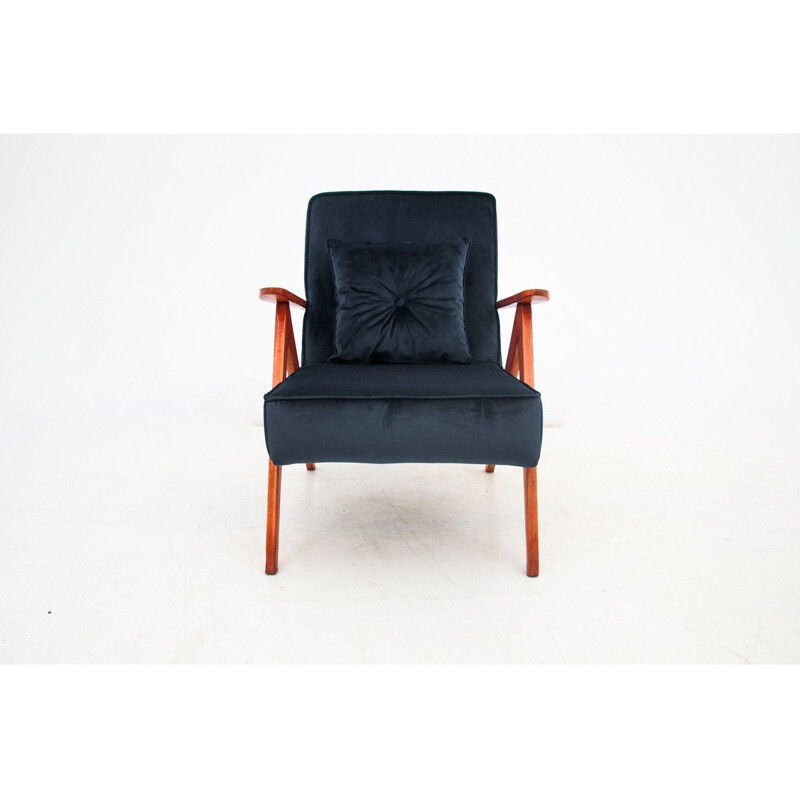 Fauteuil vintage avec repose-pieds, Pologne 1960