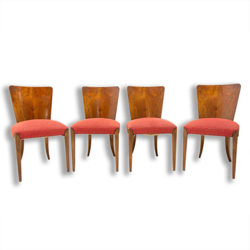 Set of 4 vintage Art Deco dining chairs H-214 by Jindrich Halabala for ÚP Závody 1950s
