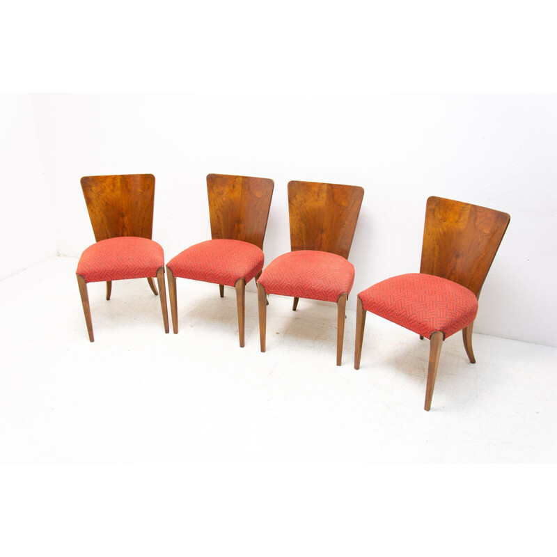 Conjunto de 4 cadeiras Art Deco vintage H-214 de Jindrich Halabala para ÚP Závody 1950