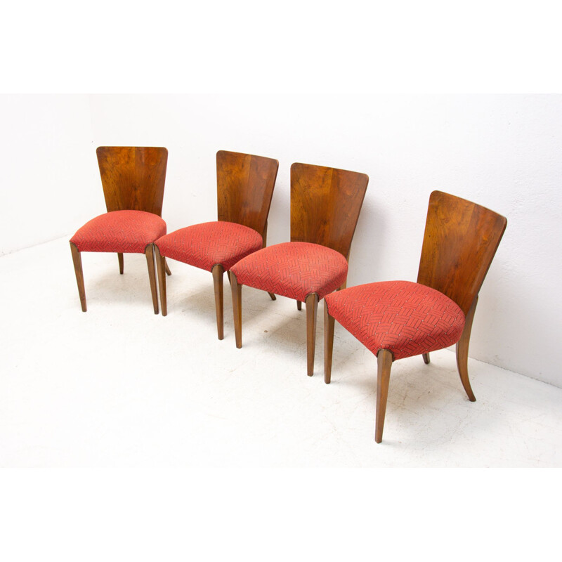 Set of 4 vintage Art Deco dining chairs H-214 by Jindrich Halabala for ÚP Závody 1950s