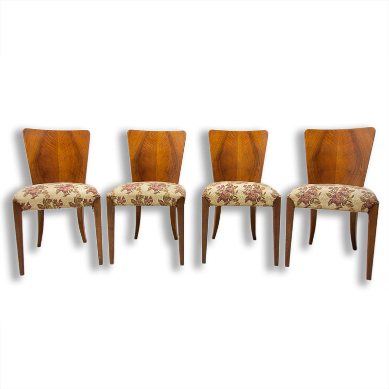 Set of 4 vintage Art Deco dining chairs H-214 by Jindrich Halabala for ÚP Závody 1950s