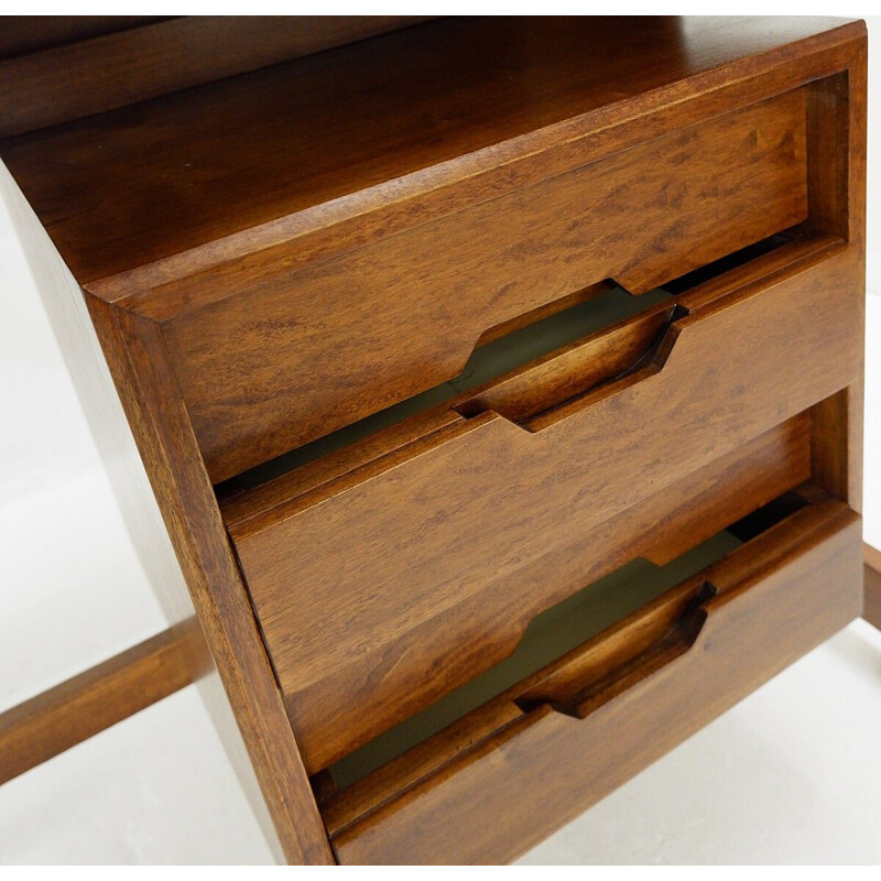 Vintage Double-sided teak and leather desk, Italian 1960s