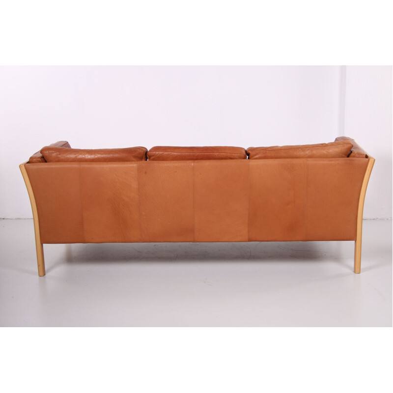 Vintage cognac leather sofa by Mogens Hansen, Danish