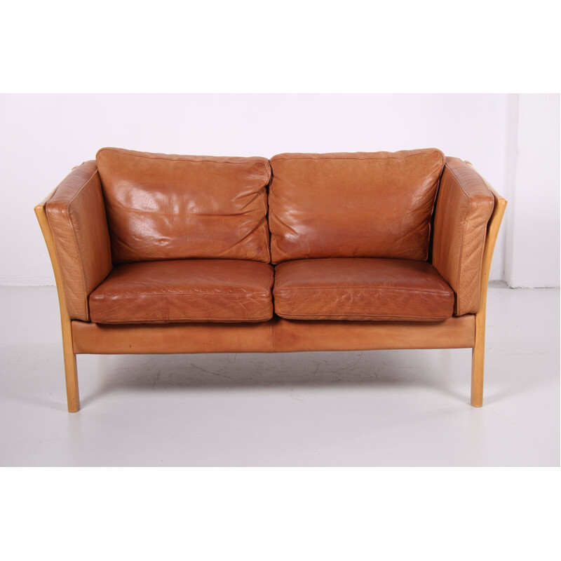 Vintage 2-seater cognac leather sofa by Mogens Hansen, Danish