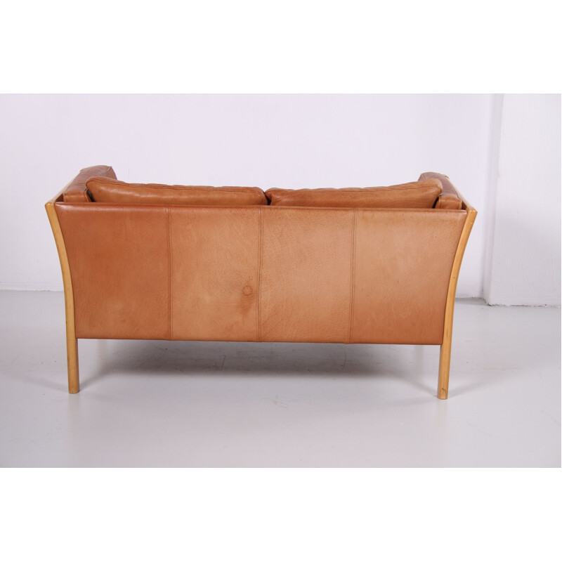 Vintage 2-seater cognac leather sofa by Mogens Hansen, Danish