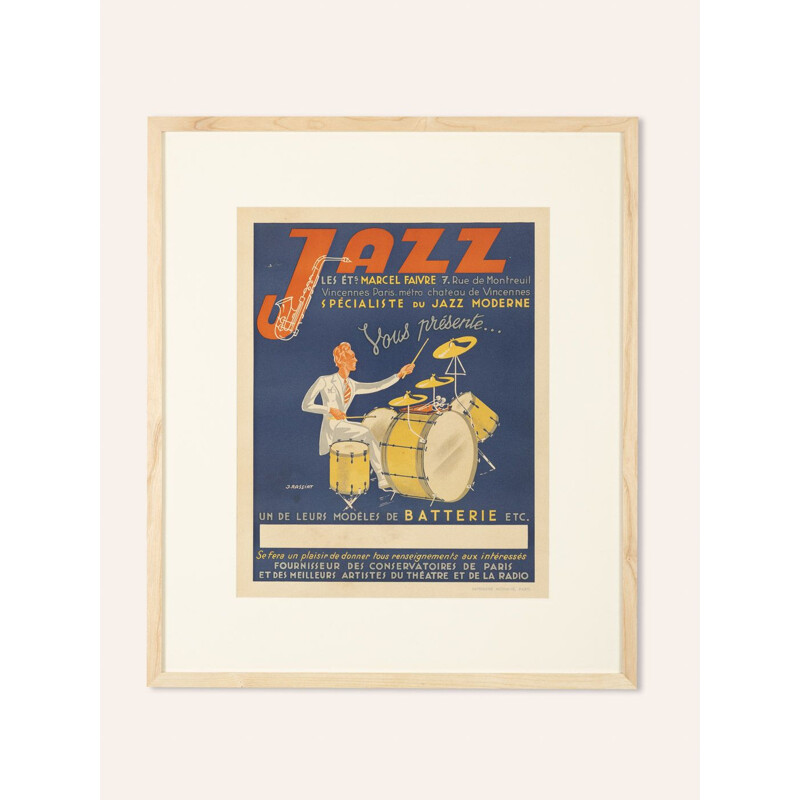 Vintage reclame poster in essenhouten frame, jazz, 1940