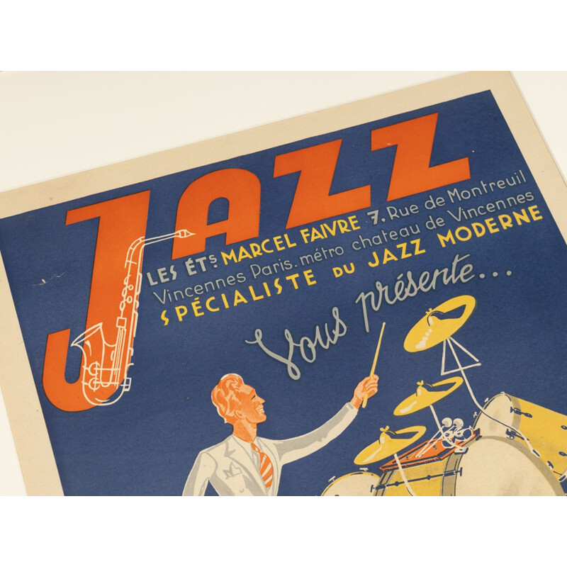 Vintage advertising poster with ash wood frame, jazz, 1940