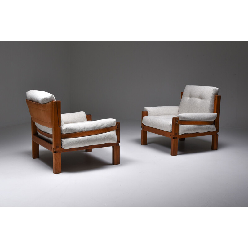 Pair of vintage S15 easy chairs bouclé by Pierre Chapo, France 1964s