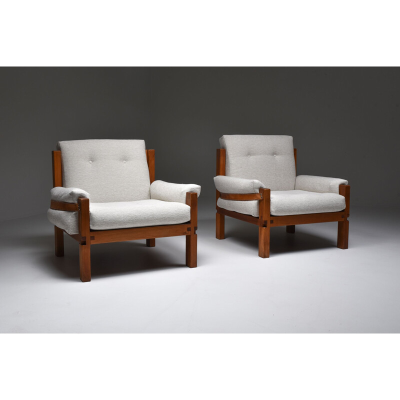 Pair of vintage S15 easy chairs bouclé by Pierre Chapo, France 1964s
