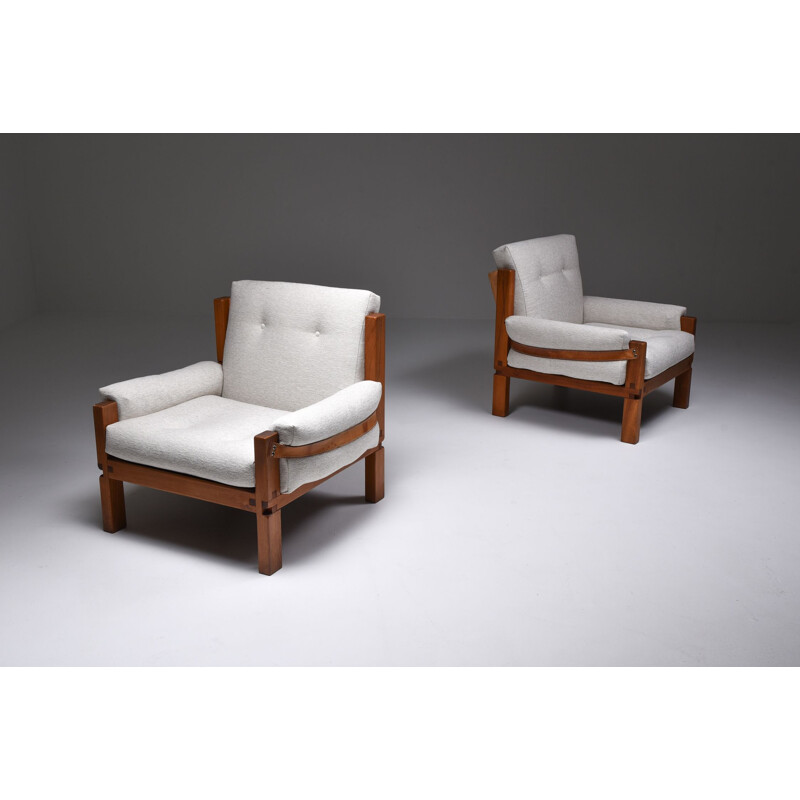 Pair of vintage S15 easy chairs bouclé by Pierre Chapo, France 1964s