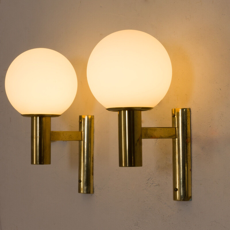 Pair of vintage brass wall sconces modern wall lamps by Gaetano Sciolari, Italy 1960s