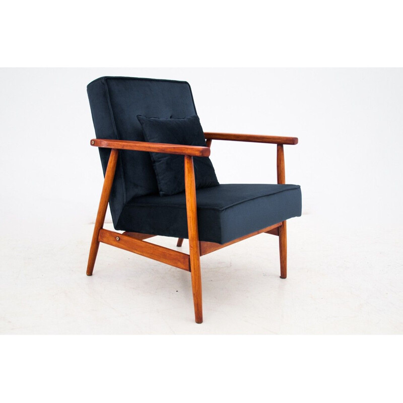 Vintage beech Armchair with footrest, Poland 1960s