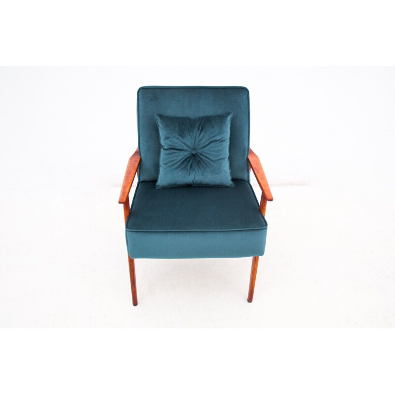 Fauteuil vintage avec repose-pieds, Pologne 1960