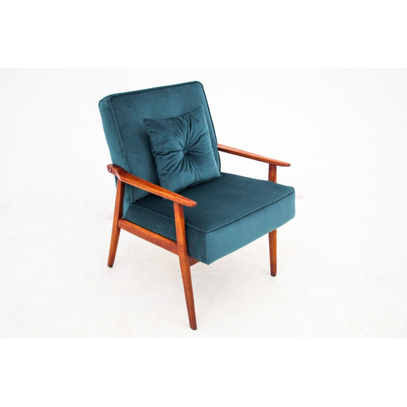 Fauteuil vintage avec repose-pieds, Pologne 1960