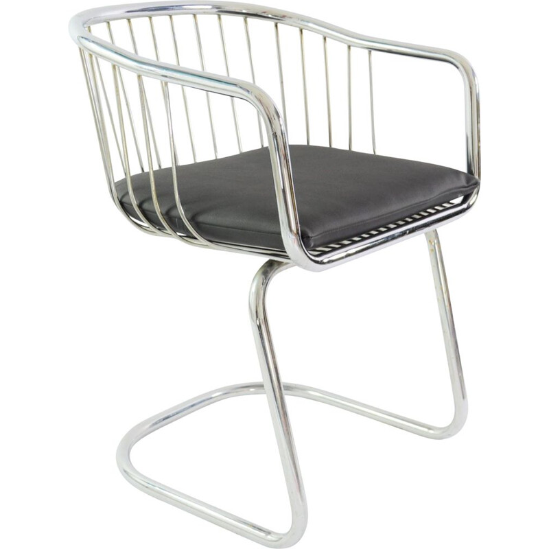 Vintage chrome and black leather chair 1970s