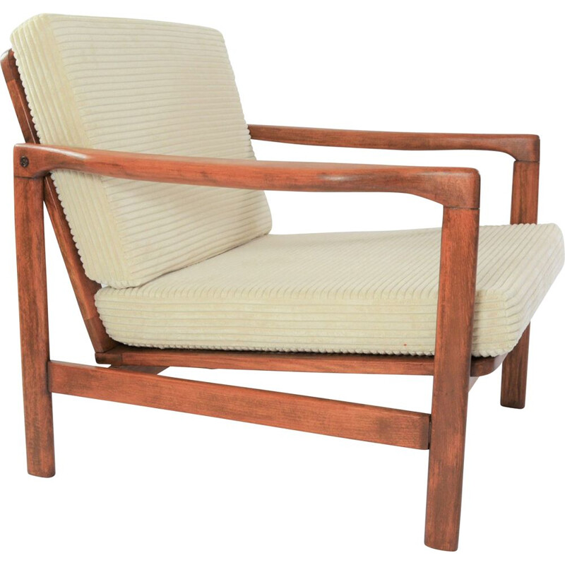 Vintage ivoorkleurig corduroy BZ fauteuil, Scandinavisch