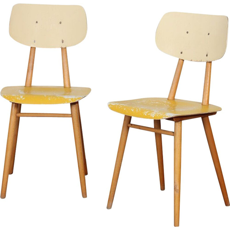 Pair of vintage wooden chairs by Ton, Czech Republic 1960s