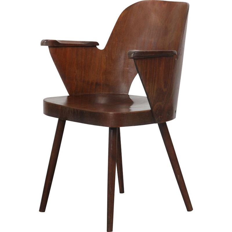 Fauteuil vintage en bois par Lubomir Hofmann pour Ton, Tchèque 1960