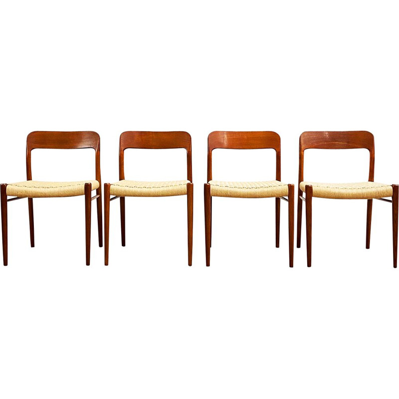 Set of 4 vintage teak dining chairs Model 75 by Niels O. Moller for J.L. Moller, Denmark 1950s