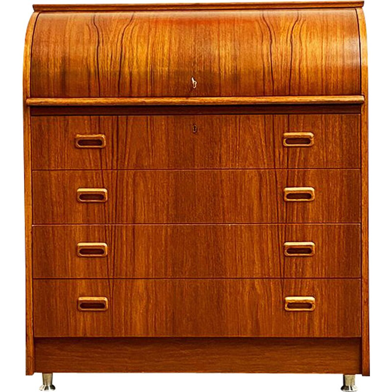 Scandinavische vintage teakhouten schrijftafel of secretaire met scroll top, 1960