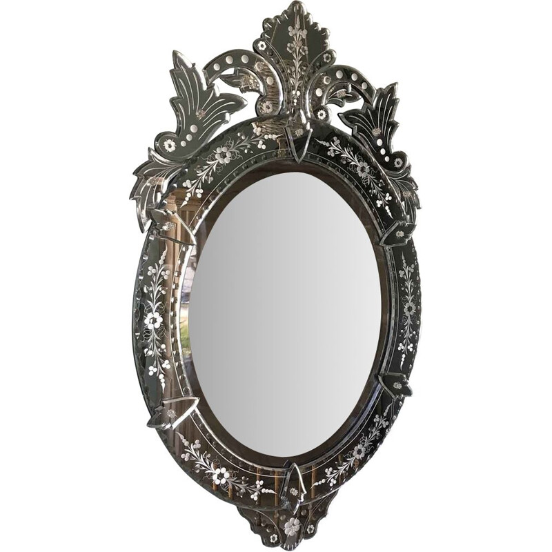 Espejo veneciano vintage de cristal de murano