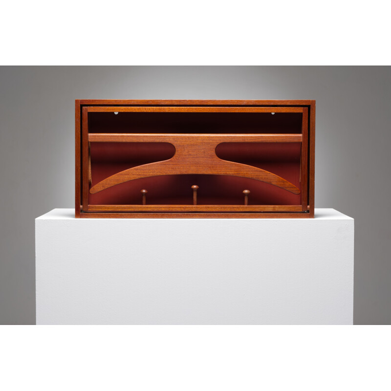 Vintage teak and lacquered wall safe by Adam Hoff and Paul Ostergaard for Virum Mobelsnidkeri, Denmark 1960