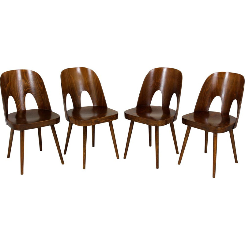 Set of 4 vintage wooden chairs by Oswald Haerdtl for Ton, Czechoslovakia 1950