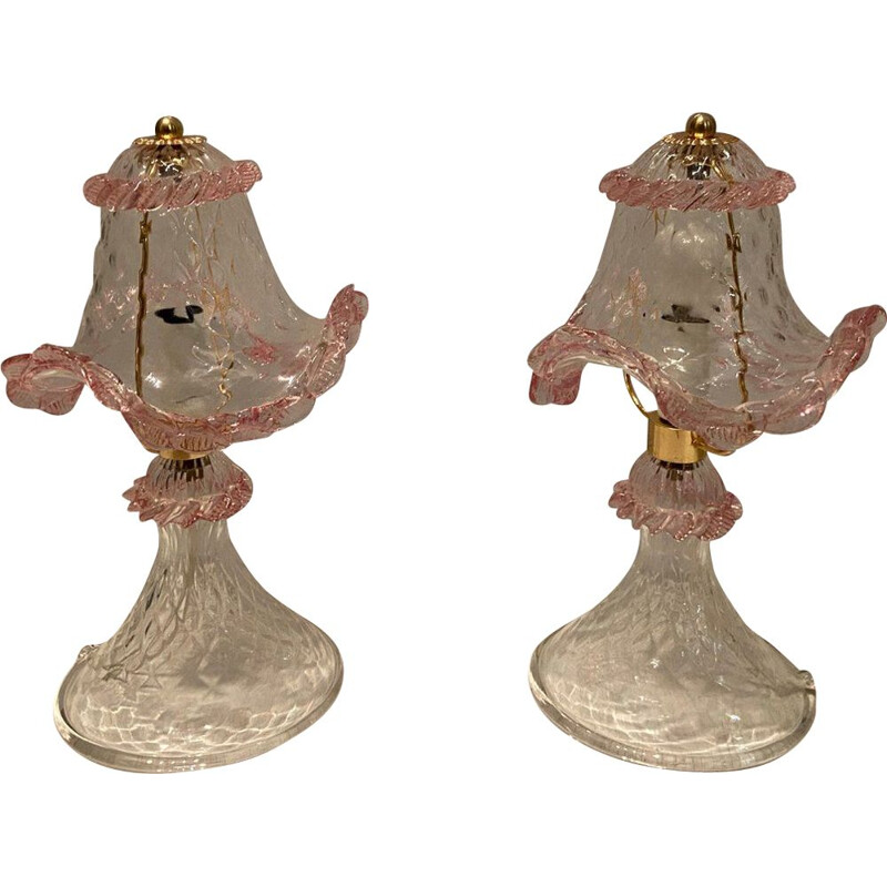 Par de lámparas de mesa de cristal de Murano de época 1980