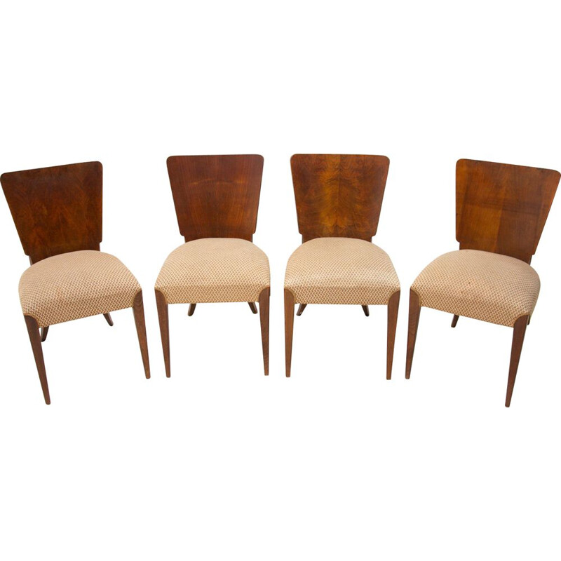 Set of 4 vintage H-214 chairs by Jindrich Halabala for ÚP Závody, Art Deco 1950