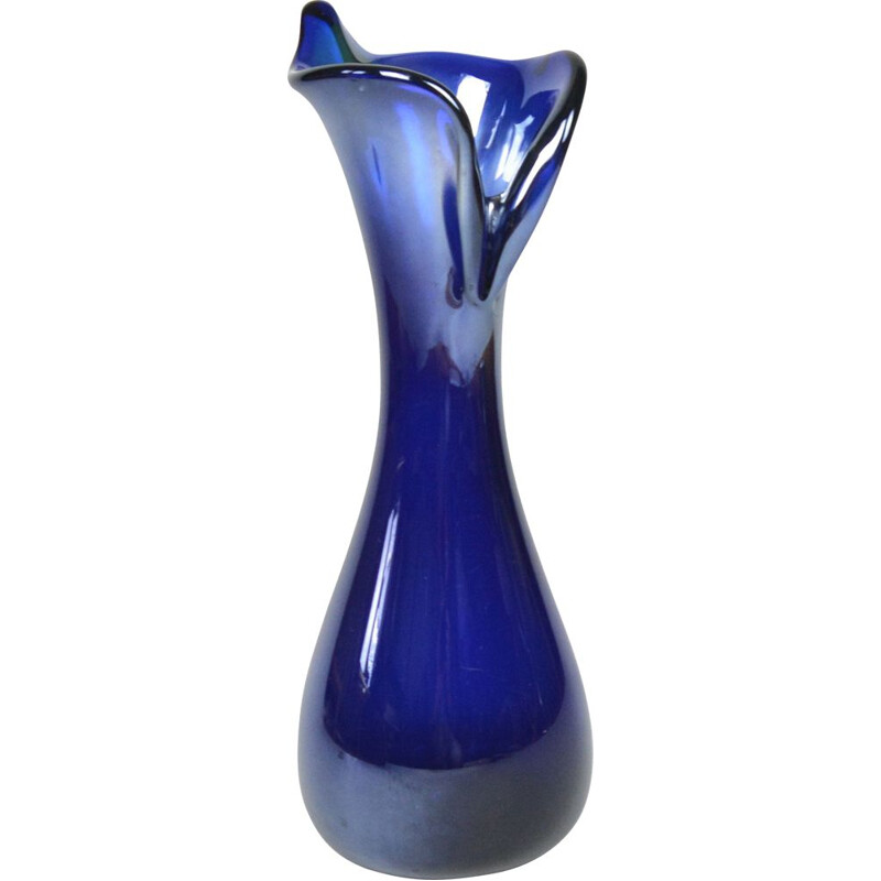 Large vintage glass vase by J. Podlasek for HSG Zawiercie, Poland 1970