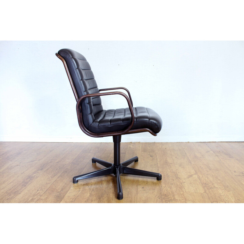 Vintage Stoll Giroflex conference chair in leather and wood 1960s