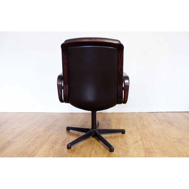 Vintage Stoll Giroflex conference chair in leather and wood 1960s